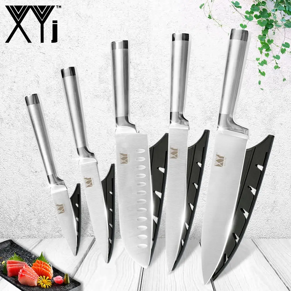 5 PCS XYj 7Cr17mov Германия ножи из нержавеющей стали Фрукты Утилита сантоку нож шеф-повара нарезки хлеба овощные ножи наборы кухонных ножей - Цвет: 5 PCS