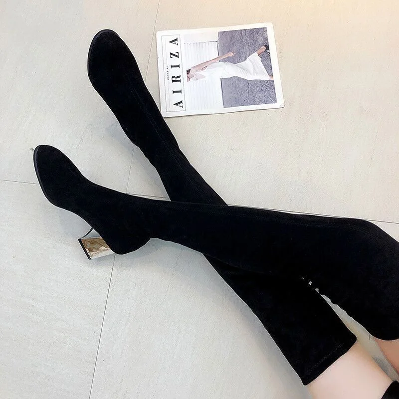 Женские сапоги пикантные Сапоги выше колена из эластичной ткани высокие до бедра