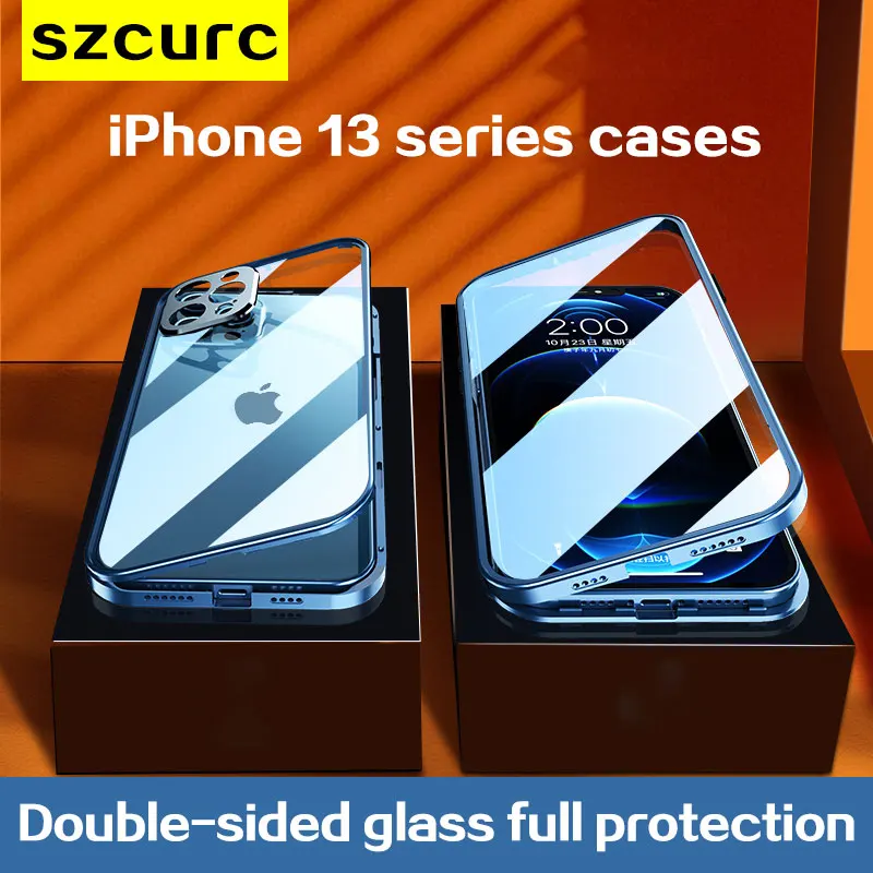 Funda para iPhone 13 Pro Max Funda de tel&eacute;fono de vidrio templado de adsorci&oacute;n magn&eacute;tica, protecci&oacute;n completa de 360 &deg;, para iPhone 13 Mini-0