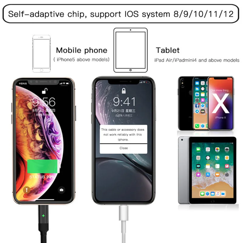 Usb type-C кабель для iPhone X XS XR 7 8 Plus автоматически отключается Быстрая зарядка для samsung S9 светодиодный кабель для синхронизации данных