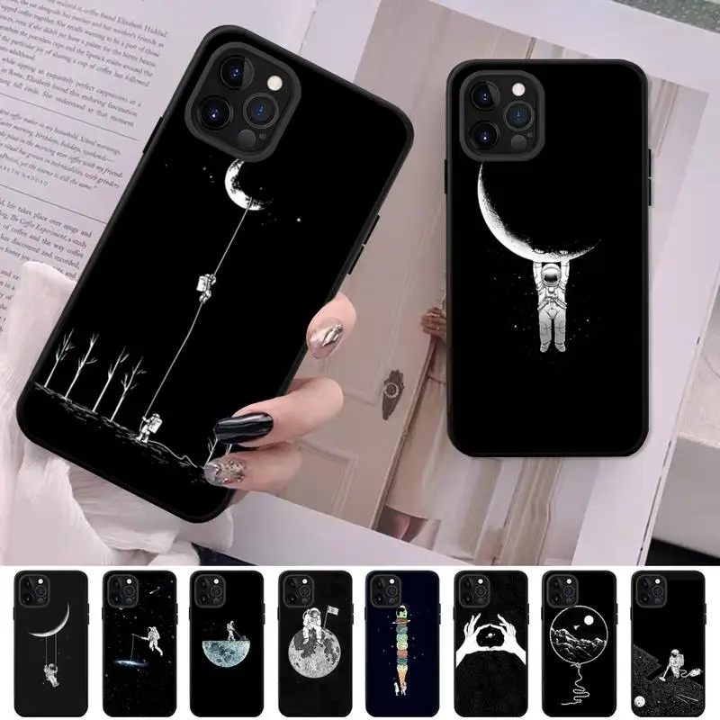 

Space Moon Astronaut Phone Case For iPhone 13 11 8 7 6 6S Plus X XS MAX 5 5S SE 2020 XR 11 pro DIY Funda