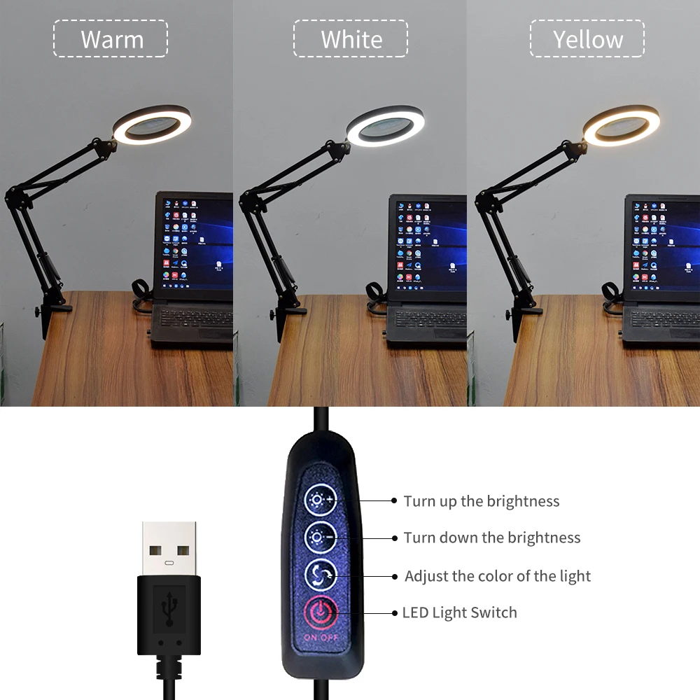 Профессиональная Светодиодная лампа с USB-питанием увеличительное стекло