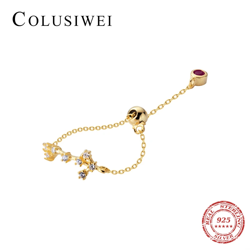 Подлинное серебро 925 пробы 12 созвездий регулируемое кольцо на палец женское