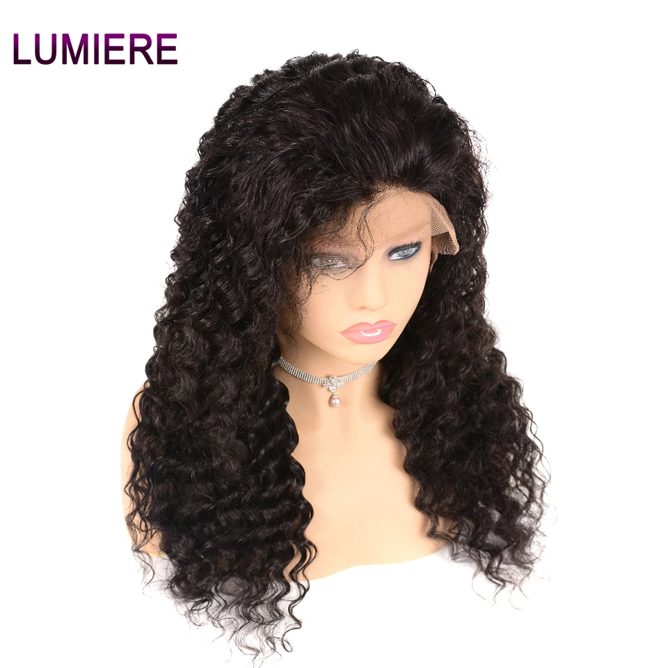 Lumiere Hair Brazilian Deep Wave Lace Front Human Wigs Pre Plucked With Baby Remy Natural Black | Шиньоны и парики