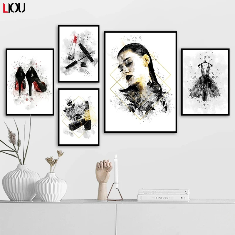 Цветочная помада на высоком каблуке тушь для ресниц искусство стене Картина