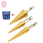 Ступенчатые сверла из титановой стали, 3 шт., 3-12 мм, 4-12 мм, 4-20 мм