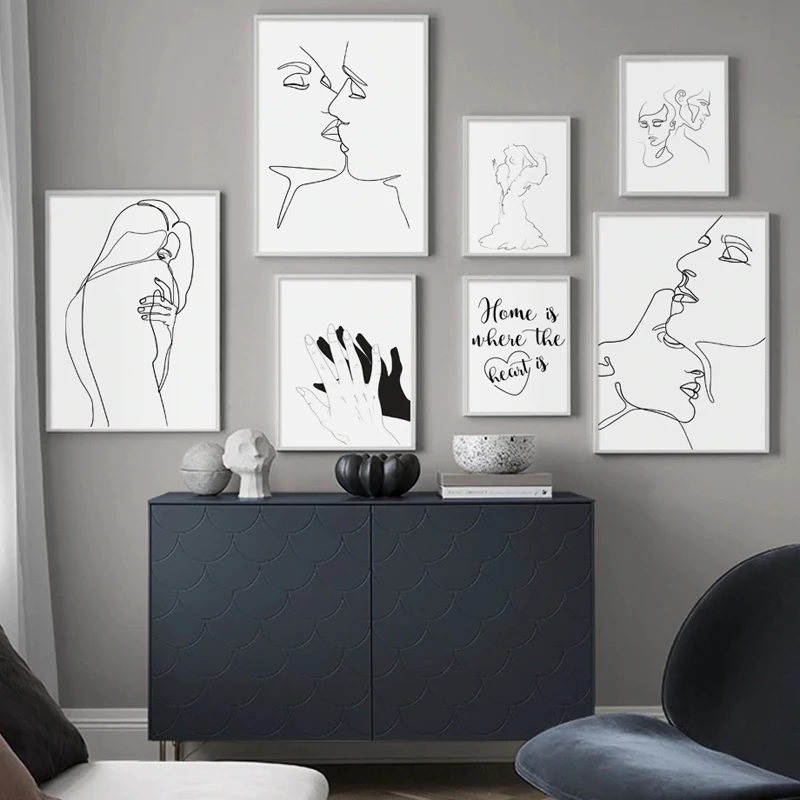 Минимализм живопись боди линия Рисунок абстрактная стена искусство холст черный