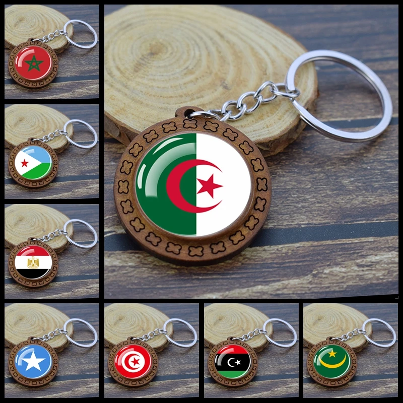

Africa Countries Flag Key Chains Algeria Libya Tunisia Somalia South Africa Flag Glass Dome Wooden Keychain Keyring Wood Trinket