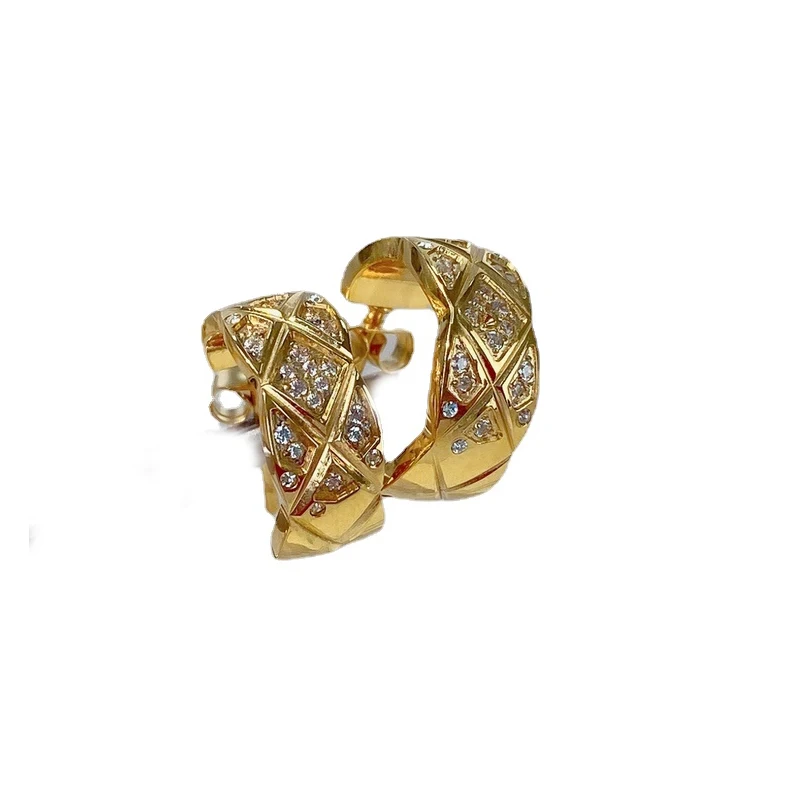 

Hot Sale Cutting Grain With Rhinestone CZ Gold Plating Earrings