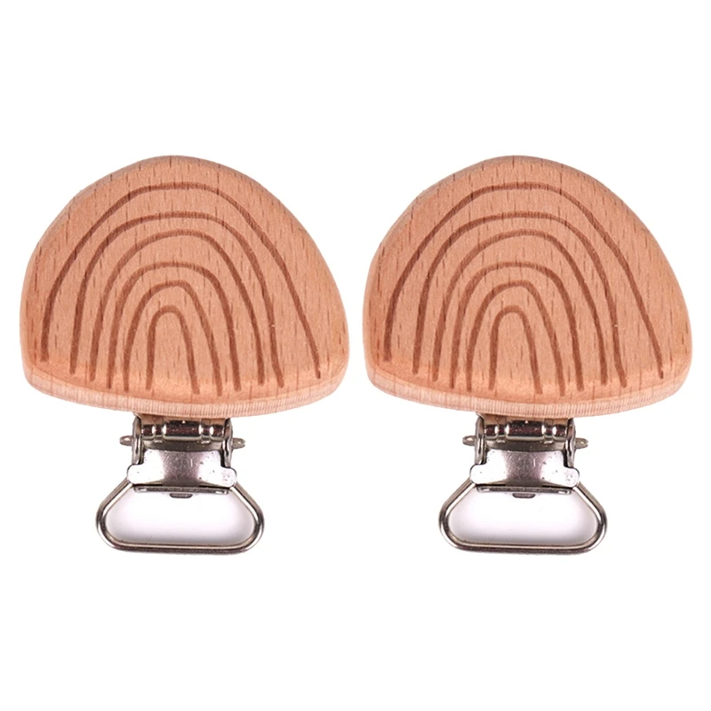

2Pcs Wooden Pacifier Clip Beech Engrave Rainbow Baby Teether Safety Clasp Holder 40JC