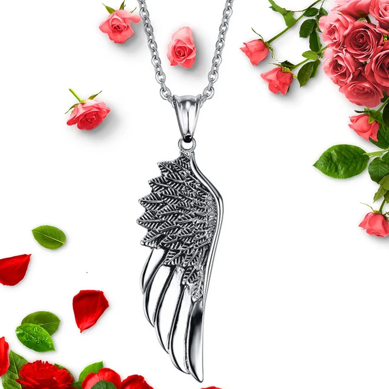 Punk Guards Necklaces Pendant For Men Stainless Steel Box Chain Guardian Angel Wings Necklace Collier Gift | Украшения и