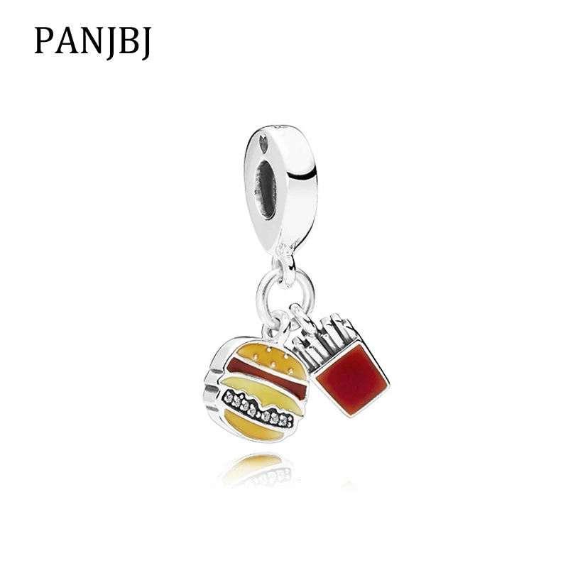 

New Original Alloy Bead Burger & Fries Dangle Charm Fit Pandora Bracelet Bangle Necklace DIY Women Jewelry
