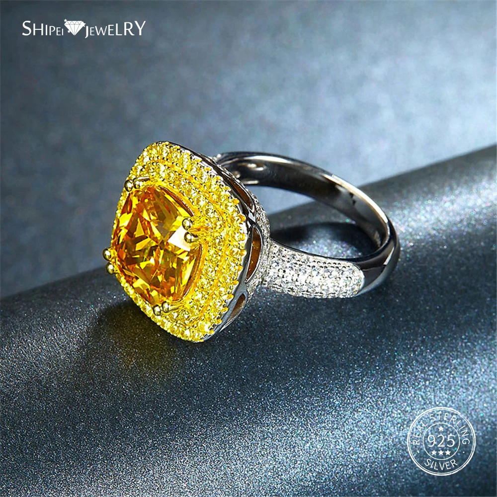 Shipei, 925 пробы, серебряные ювелирные изделия, набор, роскошный, желтый сапфир, квадратные висячие серьги, подвеска, ожерелье, кольцо для женщин
