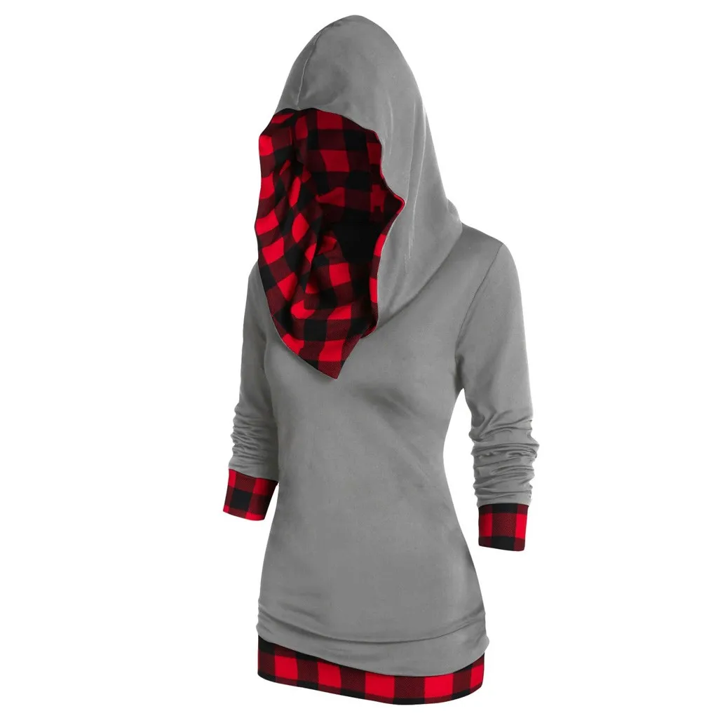 Размера плюс с принтом в клетку воротник трансформер длинным рукавом