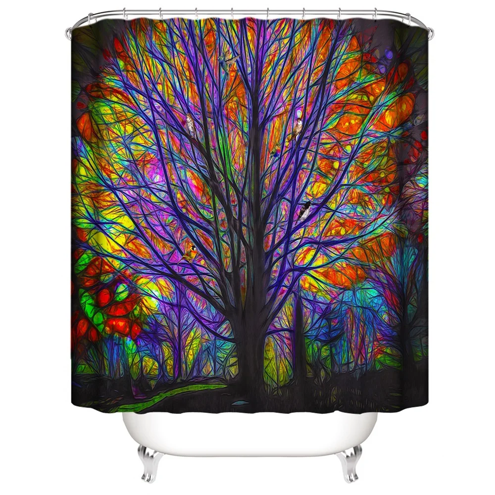 

3D Galaxy Leaf Shower Curtain Purple Green Color Waterproof Bathroom Curtain With 12 Hooks Bohemian Style Home Bathroom Decor