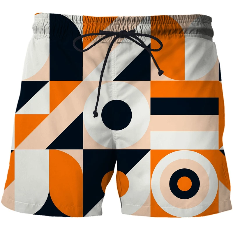 New 3D Print Geometry Men's Beach Shorts Summer Color contrast Shorts Fashion Personality Men Swimming Trunks Boy Short 2021