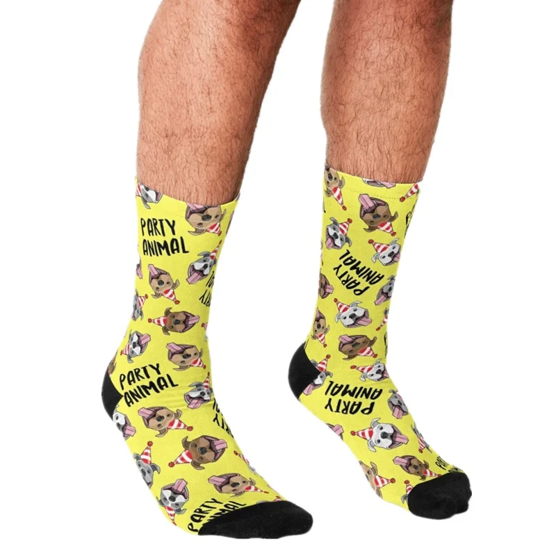 

Funny Men's socks Party Animal Pit Bulls Pattern Printed hip hop Men Happy Socks cute boys street style Crazy Socks for men