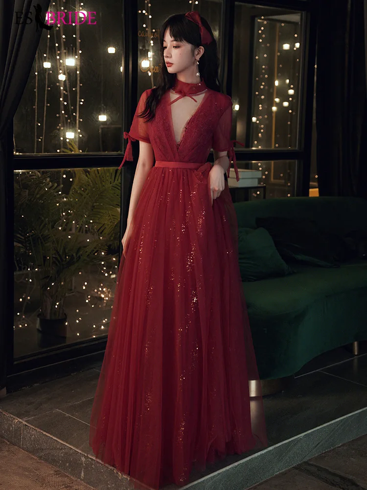 

Champagne 2020 autumn new stand collar elegant atmosphere host usually can wear long style