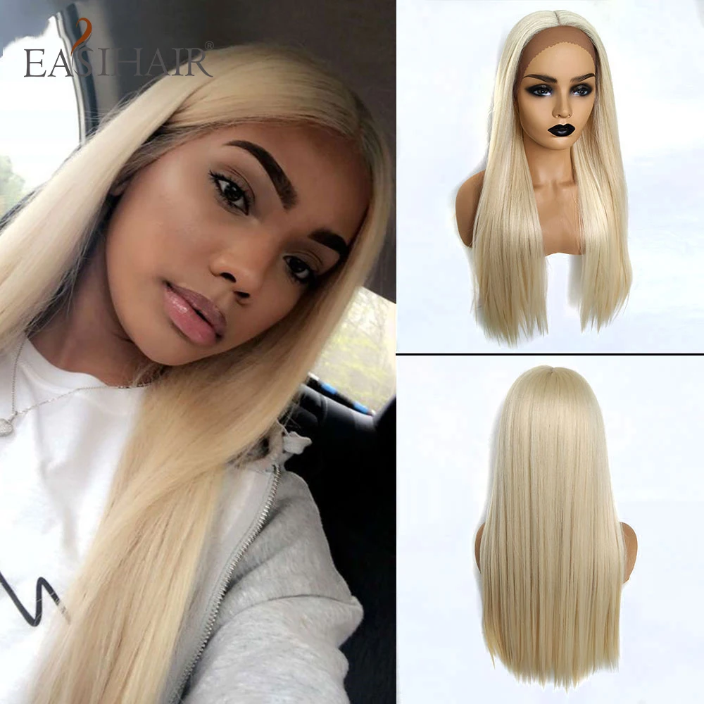 EASIHAIR длинные шелковистые прямые коричневые светлые кружевные передние парики с детскими волосами высокая плотность термостойкие синтетические парики для женщин - Цвет: hc11016-613