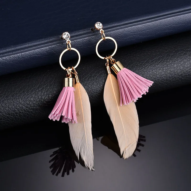 

New fashion feather tassel fairy circle geometric earrings geometric round earrings female tassel crystal earrings