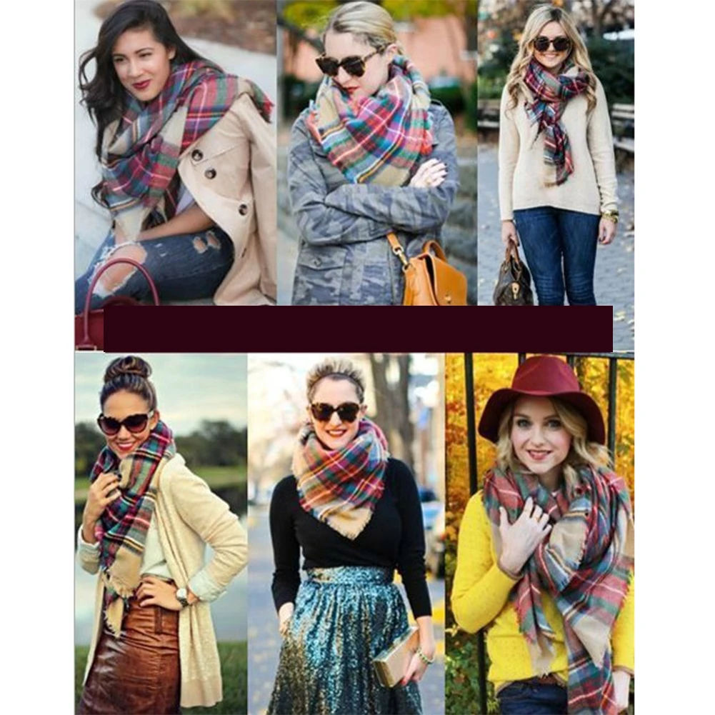 Зимний модный классический клетчатый шарф шали теплый шейный треугольный