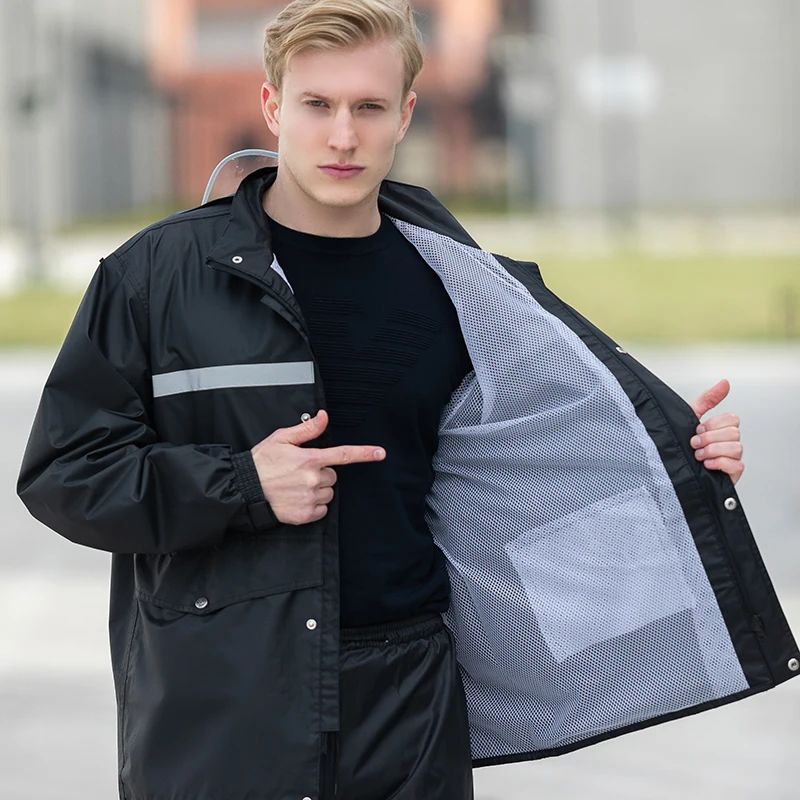 

Thick Reusable Black Hooded Raincoats Cycling Rain Suit Men Raincoat Adult Waterproof Outdoor Chubasqueros Rain Gear BK50YY