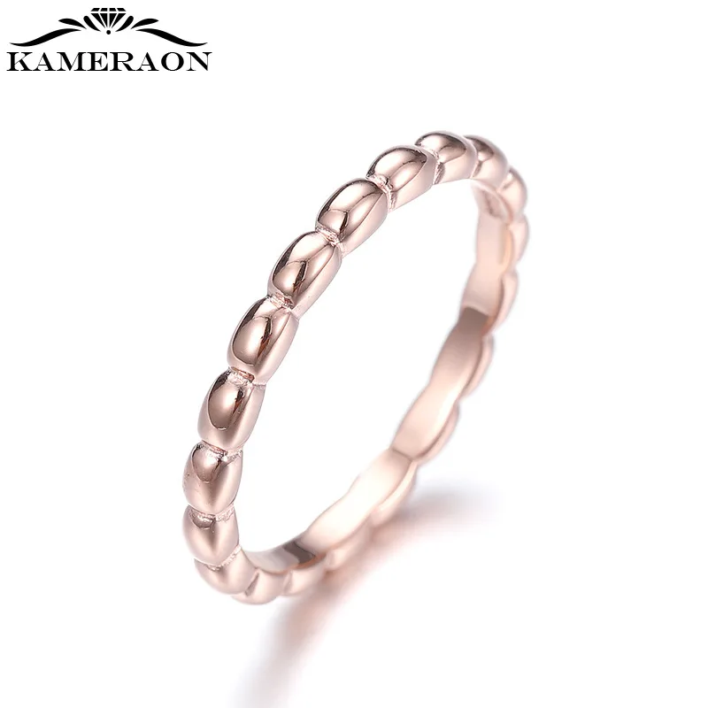 

Solid Round Bead Water Ripples Design S925 Rose Gold Color Fashion Jewelry for Women Rings Wedding Gifts High Quality