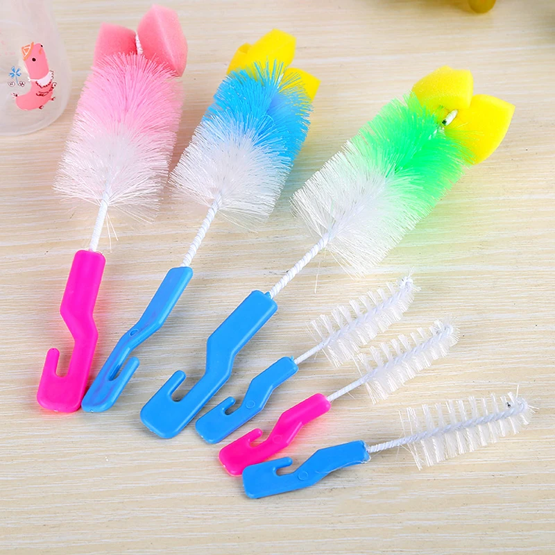 

2-Piece Set Sponge Cleaner+Pacifier Brush Baby Bottle Brush Cleaner Nipple Feeding Bottle Sponge Brush 360 Degree Cleaning