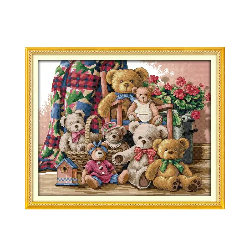 Bear club cross-stitch kit animal cartoon family DIY set DMC color 18ct 14ct 11ct cotton thread embroidery craft
