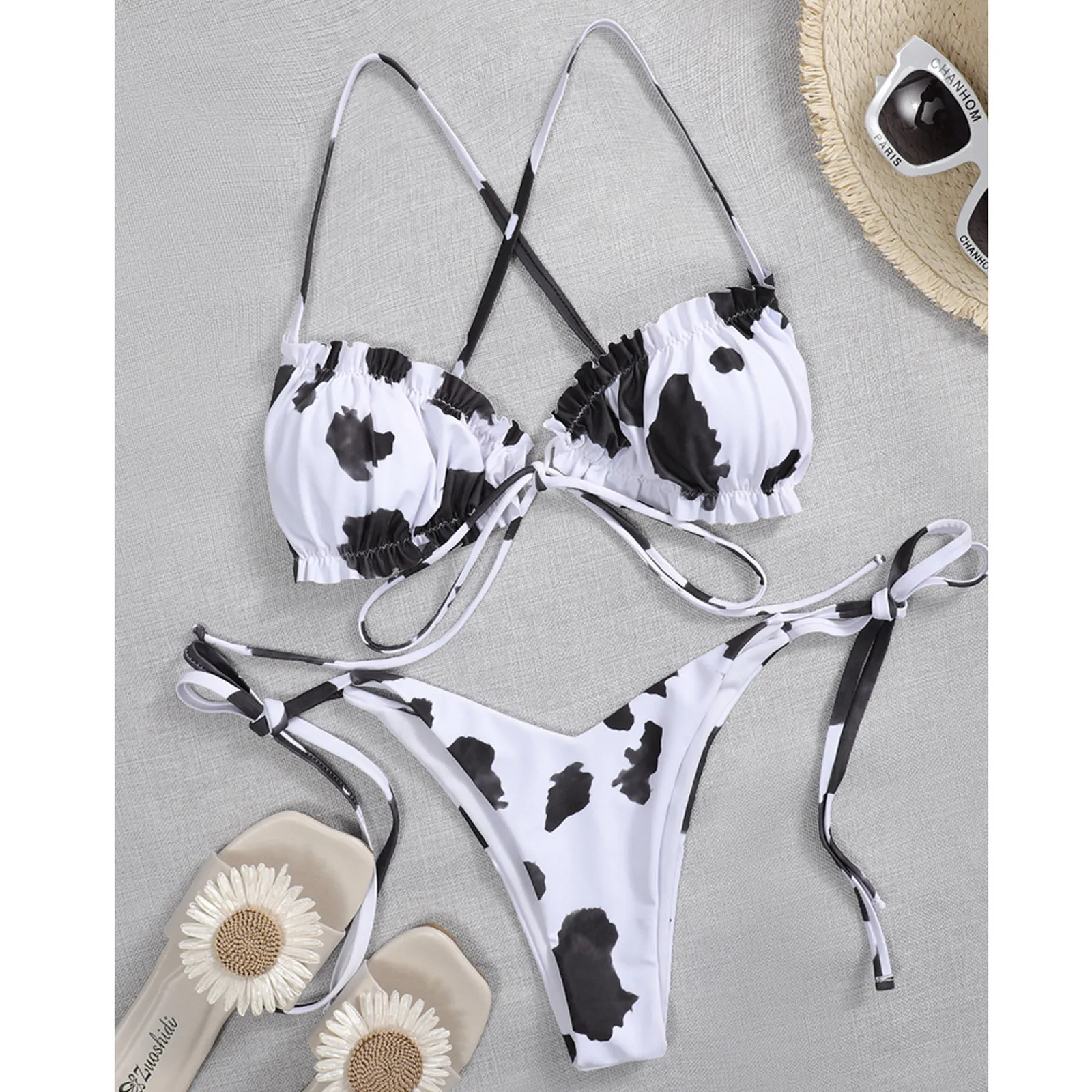 

2PCSWomen's Swimsuits Sexy Leopard Lace Bikinis Sling Swimming Bathing Suit Beachwear Summer Brazilian Bikini Set