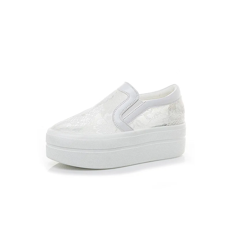 

Spring/Summer Women Fashion Shoe Casual Cutouts Lace Canvas Slip on Shoes Hollow Floral Breathable Platform Flat Mesh Shoe tyu7