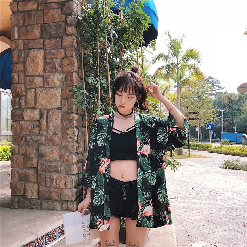 Japanese INS Style Sunblocking Kimono Haori Yukata Robe Women Cardigan Flower Print Retro Traditonal Beach Costume | Тематическая