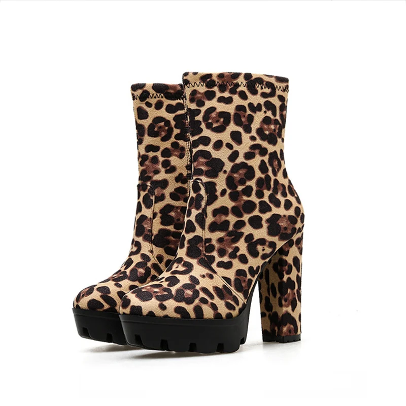 

Женские ботильоны на платформе и высоком каблуке, леопардовые ботинки на толстом каблуке, Рабочая обувь, размеры 41, 42, для осени и зимы, 2020