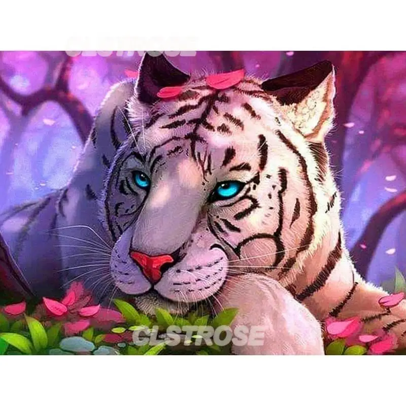 

Diy Animal Diamond Painting Blue Eyed White Tiger Sticker Rusty Diamond Home Decoration Wall Square Diamond Round Diamond