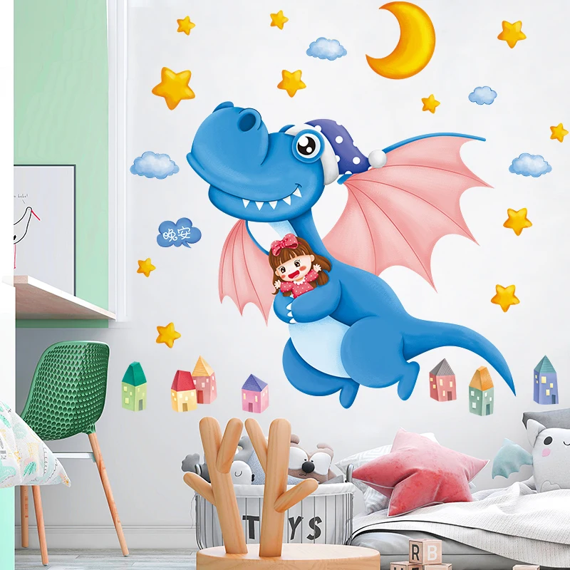 Детский сад украшения стены Детская комната мультфильм Динозавр мечта наклейки