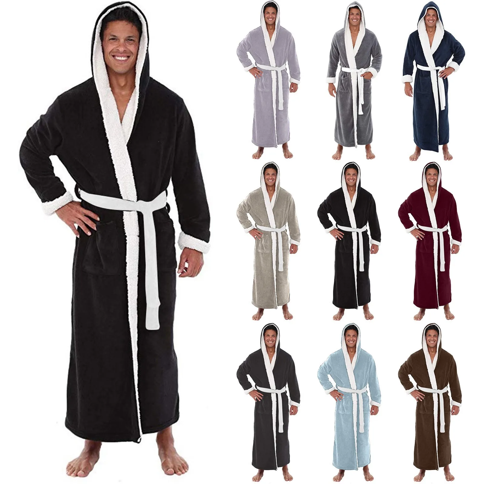 

Autumn Winter Warm Bathrobe Men 2021 New Fashion Lengthened Plush Shawl Flannel Robe Long Sleeve Soft Cosy Luxury Male Robe Coat