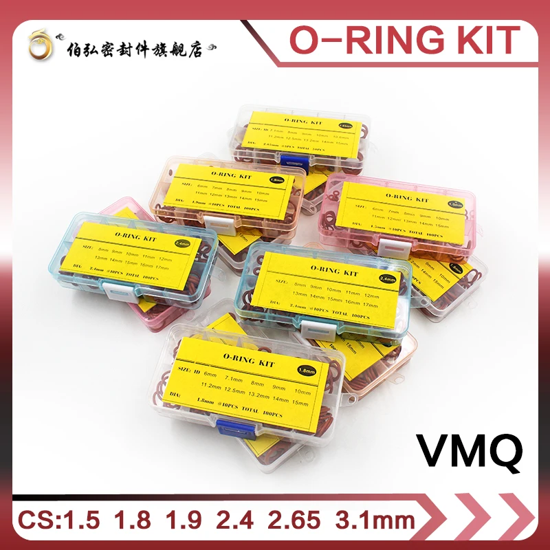 

Thickness 1.5/1.8/1.9/2.4/2.65/3.1mm Red Silicone O Ring Seal Silicon Sealing O-rings VMQ Washer oring set Assortment Kit Set