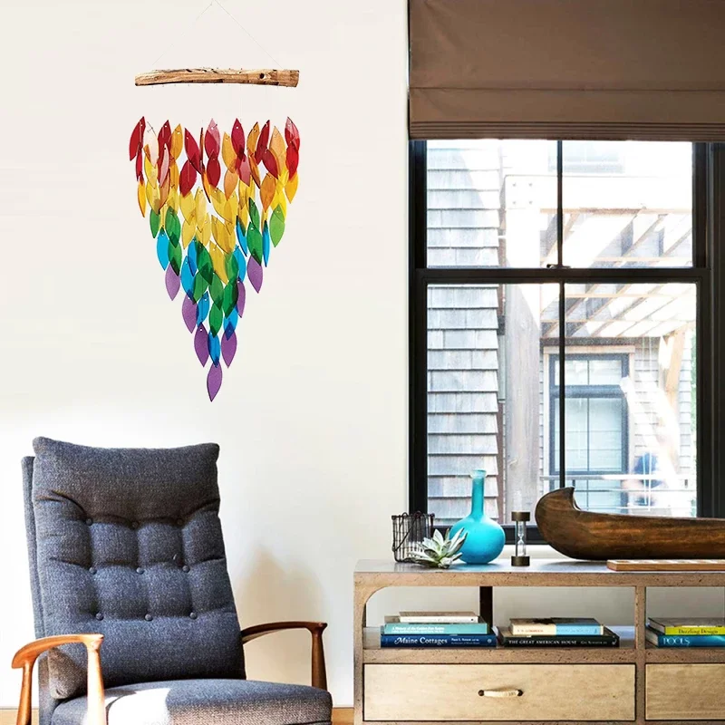 

Rainbow Fall Leaf Wind Chime Dream Catcher Floating Wood Hanging Outdoor Teak Dreamcatcher Nordic Ornament Bedroom Decoration