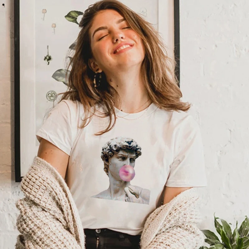 Летняя футболка с короткими рукавами и принтом статуи Дэвида микеланжело