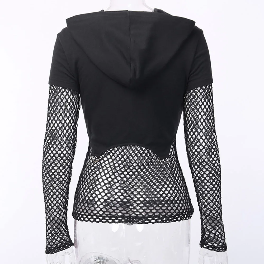 Женская сетчатая Толстовка Rosetic Готическая с длинным рукавом сексуальные