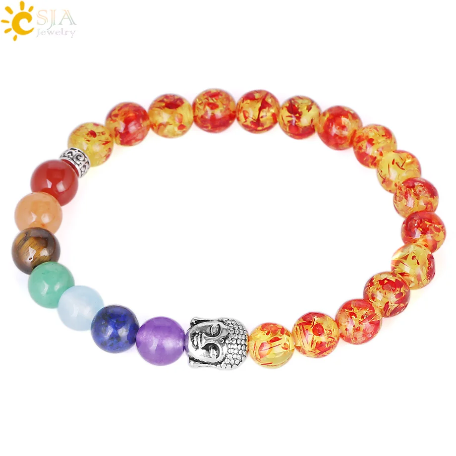 CSJA натуральный драгоценный камень 7 Чакра пьебальд амбар женский шарм браслеты