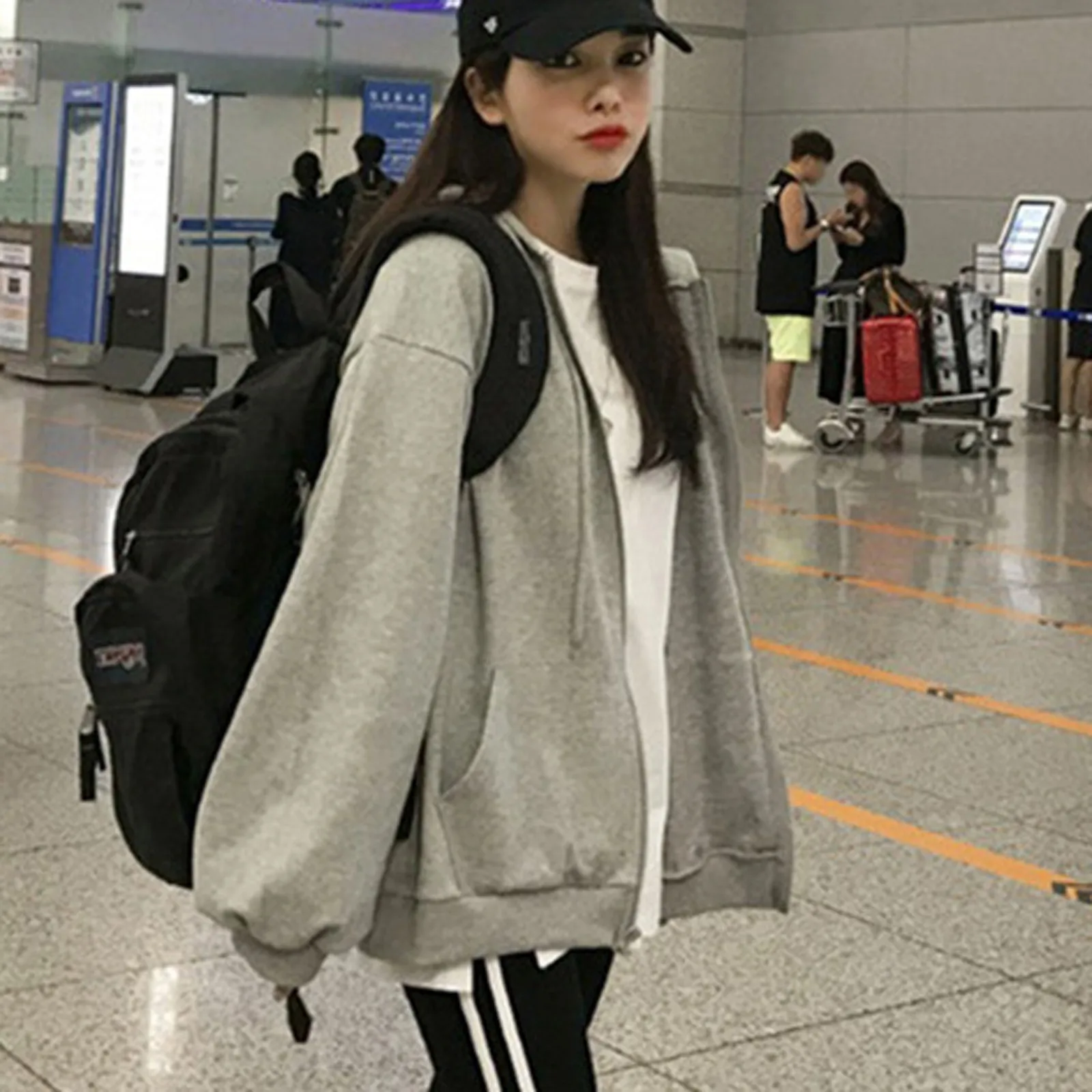 

2021 New Students Coat Fashion Women Cardigan Solid Color Hooded Top Long Sleeve Blouse Loose Coat Autumn Sports Casual Coat