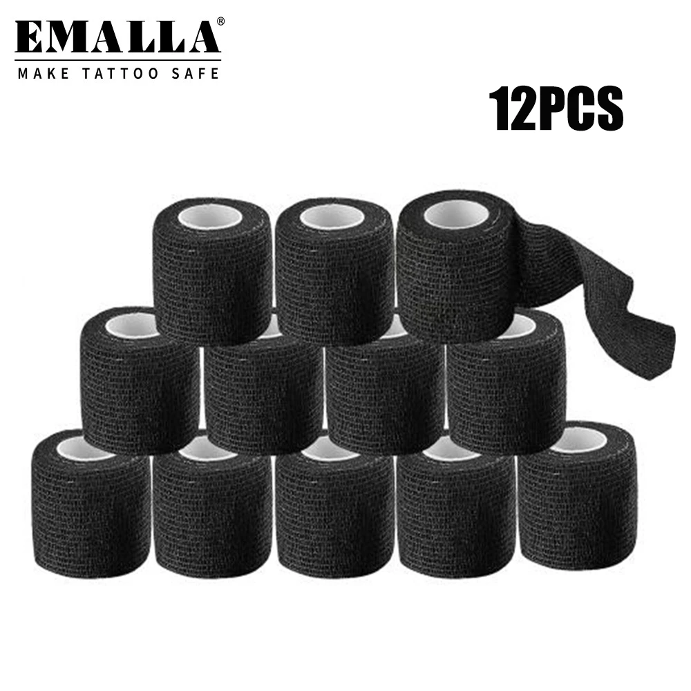 

EMALLA 12PCS Tattoo Grip Cover Disposable Self Adhesive Elastic Bandage Handle Grip Tattoo Machine Grip Tattoo Accessories Tape