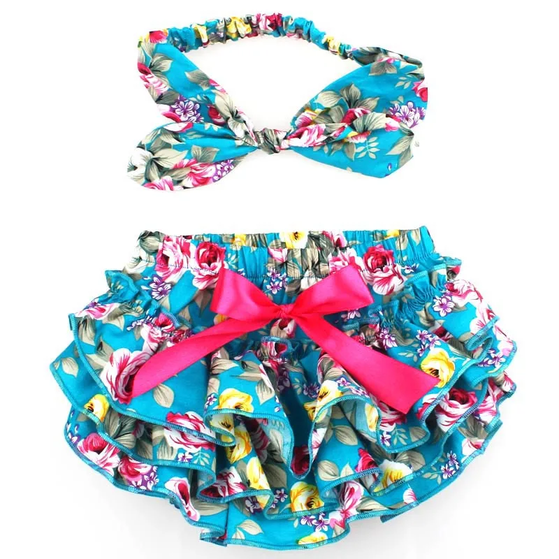 Baby Girl Bloomers free Headband Baby Clothing flower Bow cotton Baby Shorts Ruffle Diaper Cover Bloomer Baby Panties