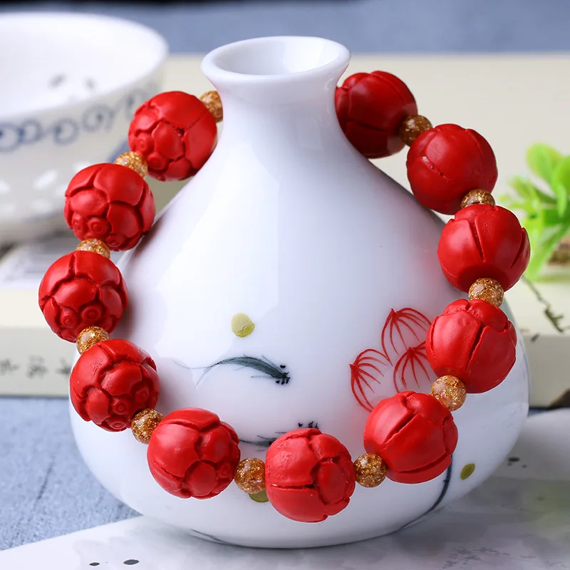 Китайский натуральный красный Органическая киноварь бусины Лотос эластичный