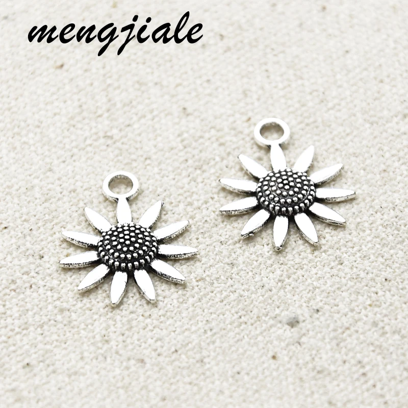 18pcs Antique Silver Tone Sunflower Charms Alloy Metal Flower Pendants For DIY Jewelry Accessories Making 23*19mm | Украшения и