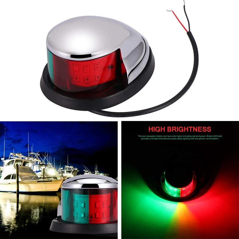 

12V Navigation Lights LED Zinc Alloy Bow Light Marine Boat Red Green