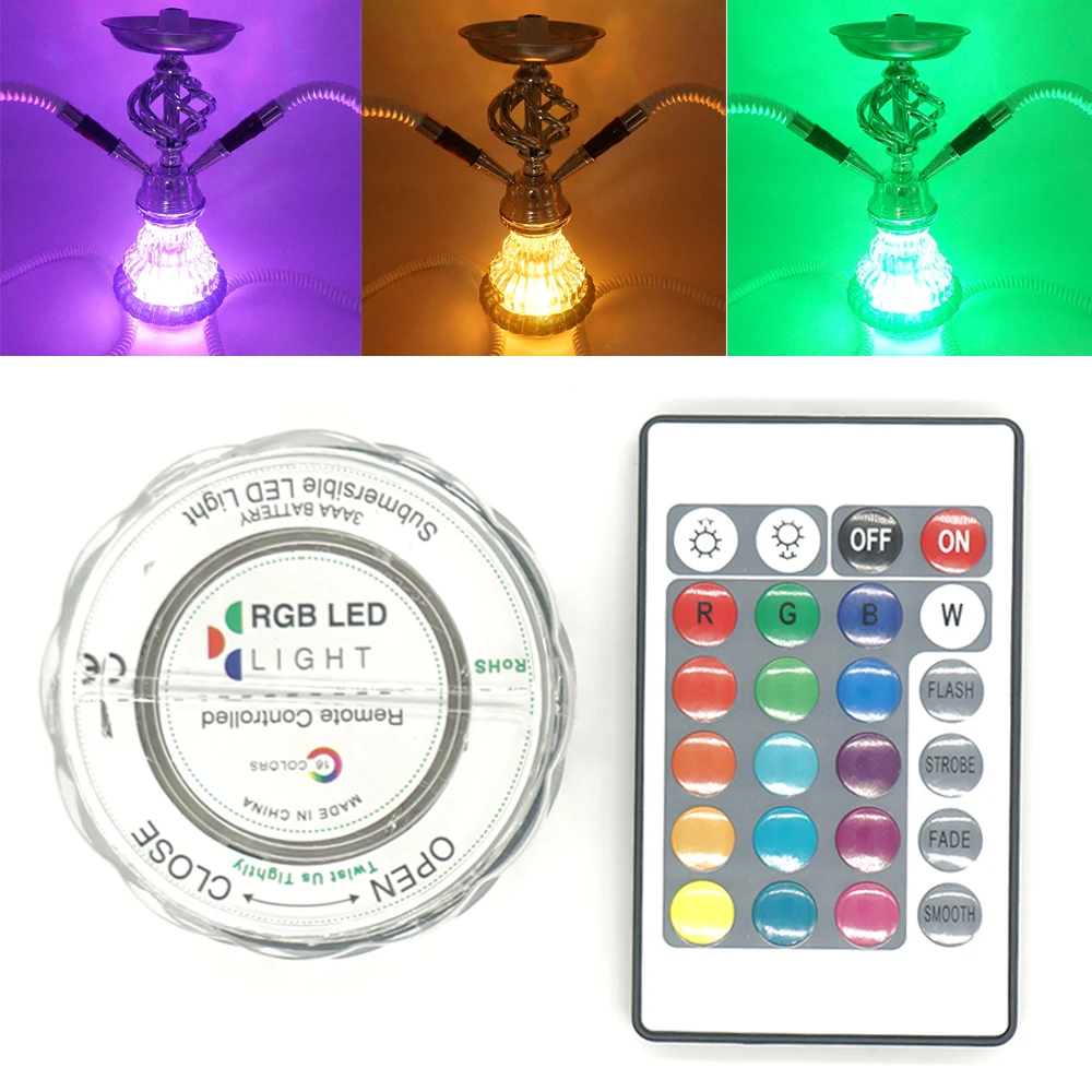 

10Set Hookah Shisha LED Light RGB 16 Colors Ambient Light Narguile Smoke Chicha Accessories For Festive Party Remote Control