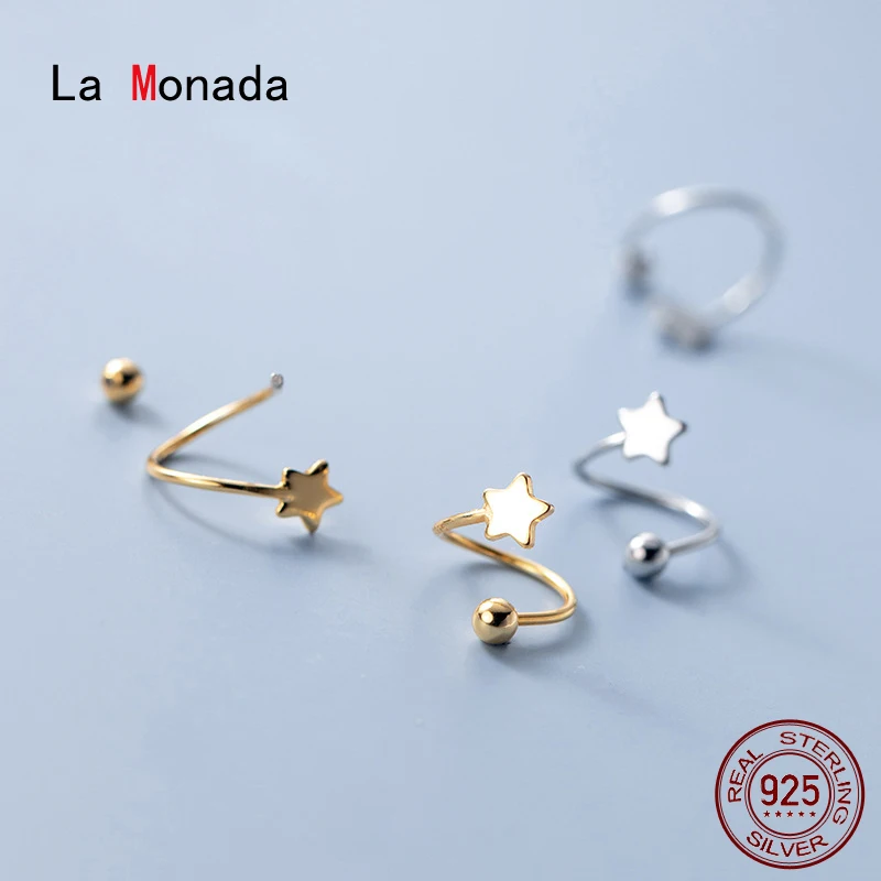 

Ла Monada небольшой 925 пробы Серебряные серьги для Для женщин в виде геометрических фигур обручи Для женщин серьги Звезда Спираль 925 Серебряные...