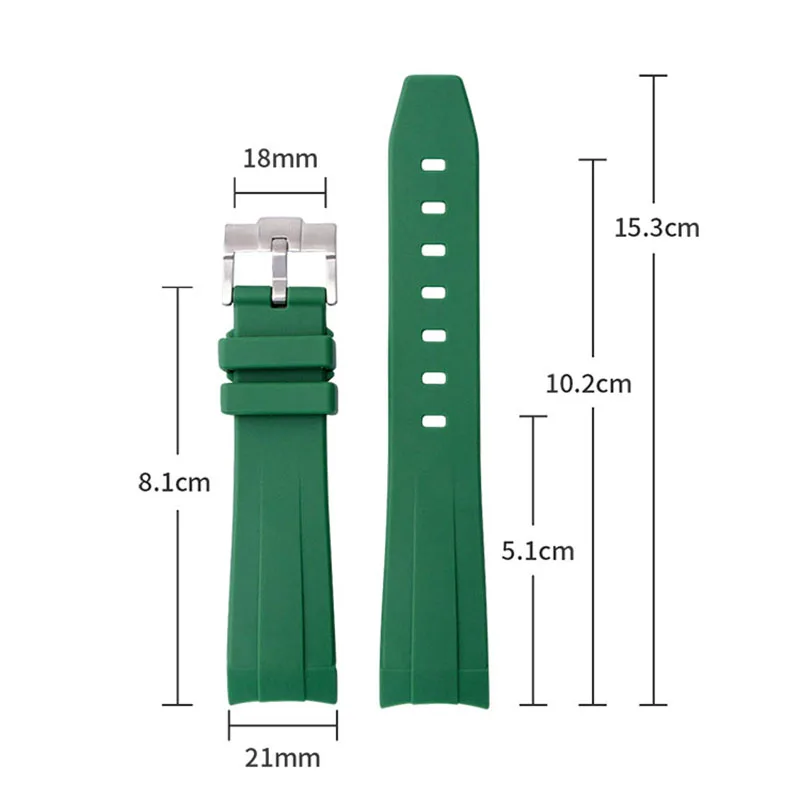 20MM 21MM Curved End Silicone Rubber Strap Watchband For Rolex Water Ghost GMT Sports Waterproof Wristband Universal Bracelet